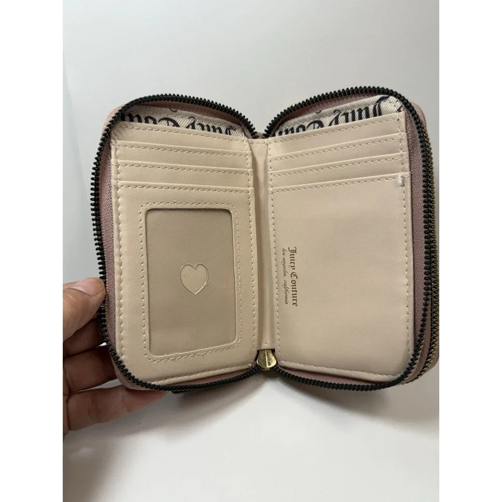 Juicy Couture Medium Double Zip Around Rhinestone Logo Wallet In Dusty Pink New